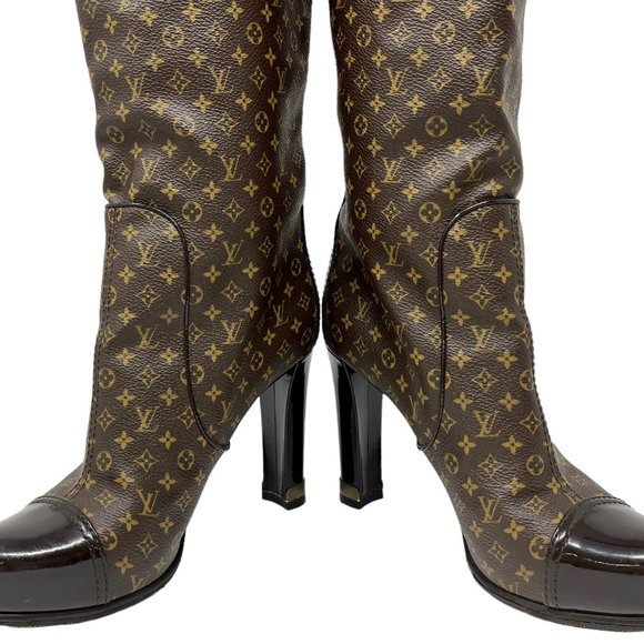 LOUIS VUITTON Vintage Monogram Mid Calf Boots #37 US 6.5 Brown Leather [102060] - Picture 9 of 14